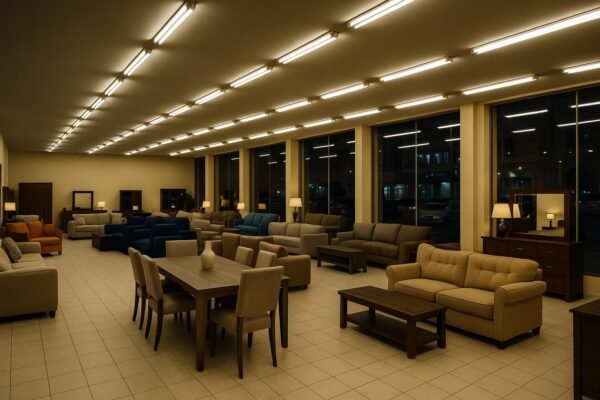 معرض أثاث مستعمل مضاء ليلاً في الكويت