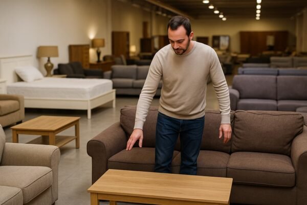 عميل يتفقد أثاث مستعمل في معرض بالكويت