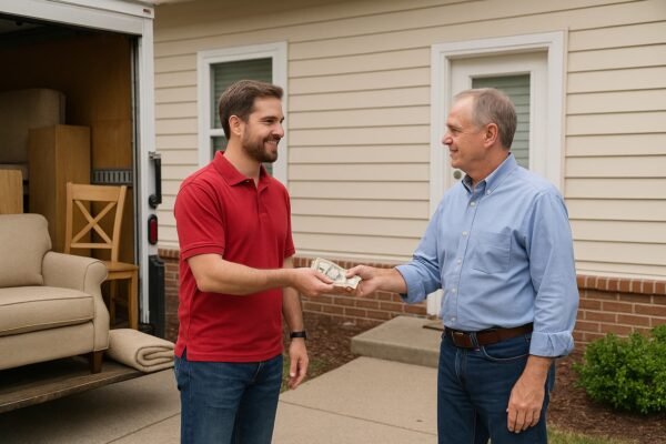 عميل يتسلم المبلغ من مندوب شراء الأثاث في الجهراء