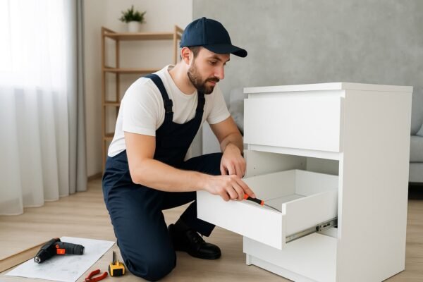 فني تركيب أثاث بالكويت يركب طاولة مكتب حديثة