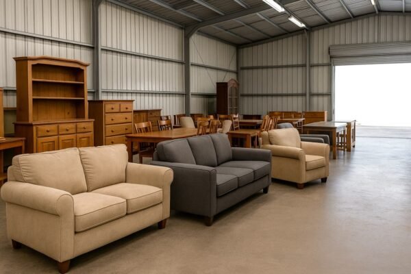أثاث مستعمل منظم داخل مخزن عرض في الكويت