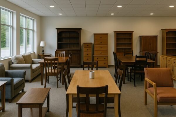 أثاث مستعمل معروض داخل معرض في الكويت بشكل منسق وأنيق