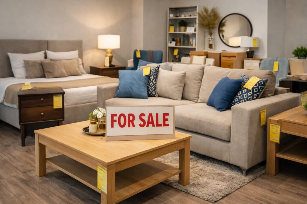 عرض أثاث مستعمل منظم وجاهز لإعادة البيع